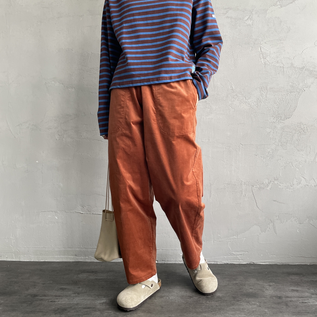 DANTON [ダントン] ストレッチコーデュロイ イージーパンツ [JD-2540SRC] ORANGE &&モデル身長：158cm 着用サイズ：36&&