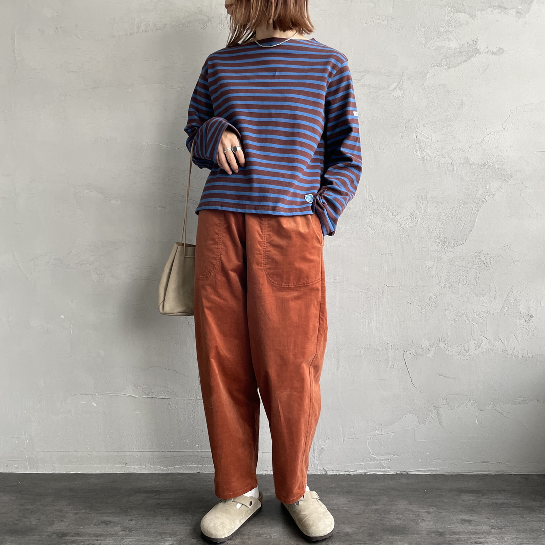 DANTON [ダントン] ストレッチコーデュロイ イージーパンツ [JD-2540SRC] ORANGE &&モデル身長：158cm 着用サイズ：36&&