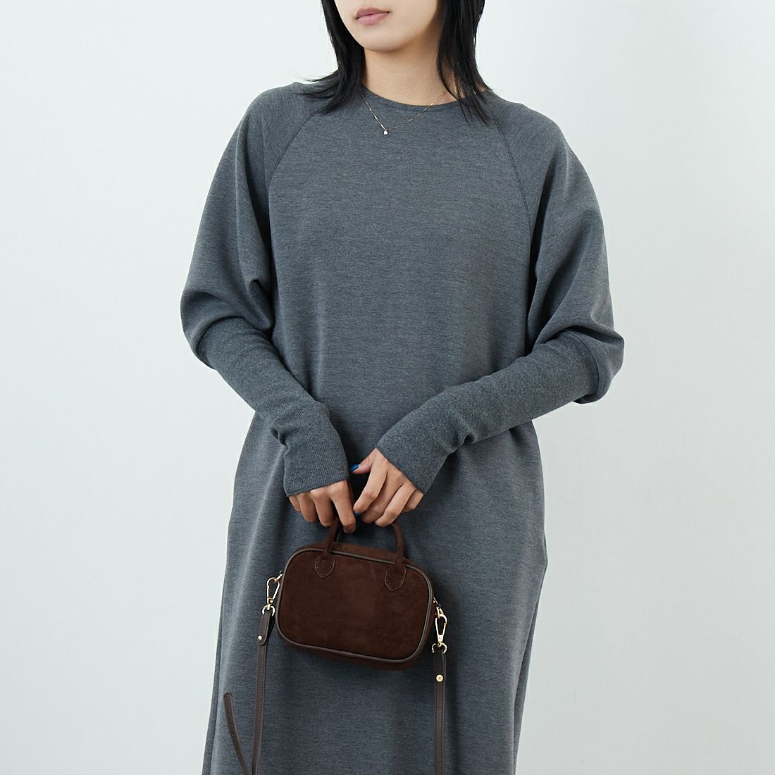 CLOCHE [クロシェ] ロングリブダンボールワンピース [55085029] ﾁｬｺｰﾙ &&モデル身長：167cm 着用サイズ：2&&