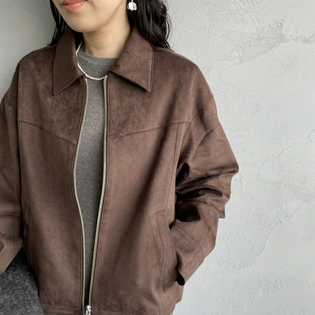 Noir Fabrik [ヌワールファブリック] スエードジャケット [25495-HN] BROWN &&モデル身長：160cm 着用サイズ：F&&