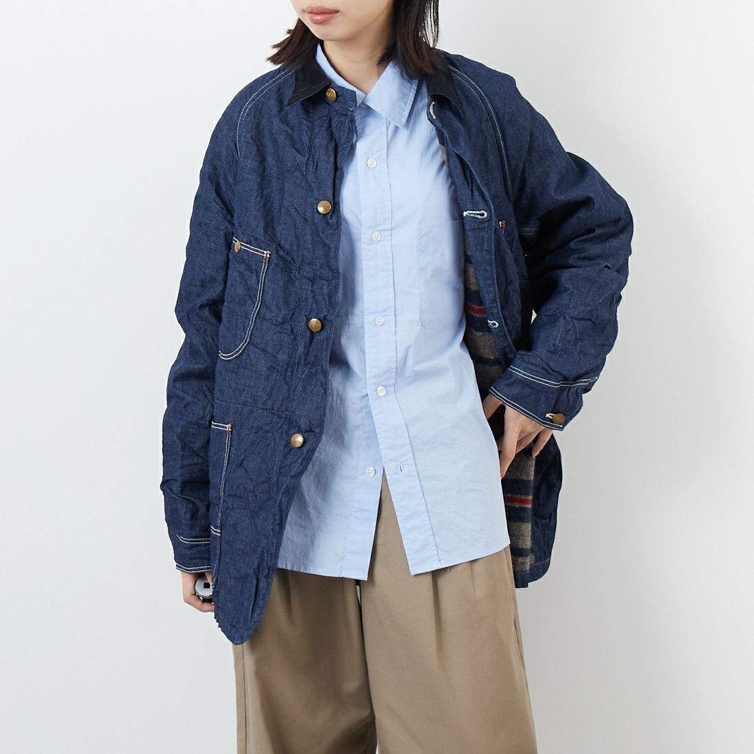 orSlow [オアスロウ] ウールライナー デニムカバーオール [01-6144] 81 ONEWASH &&モデル身長：162cm 着用サイズ：1&&