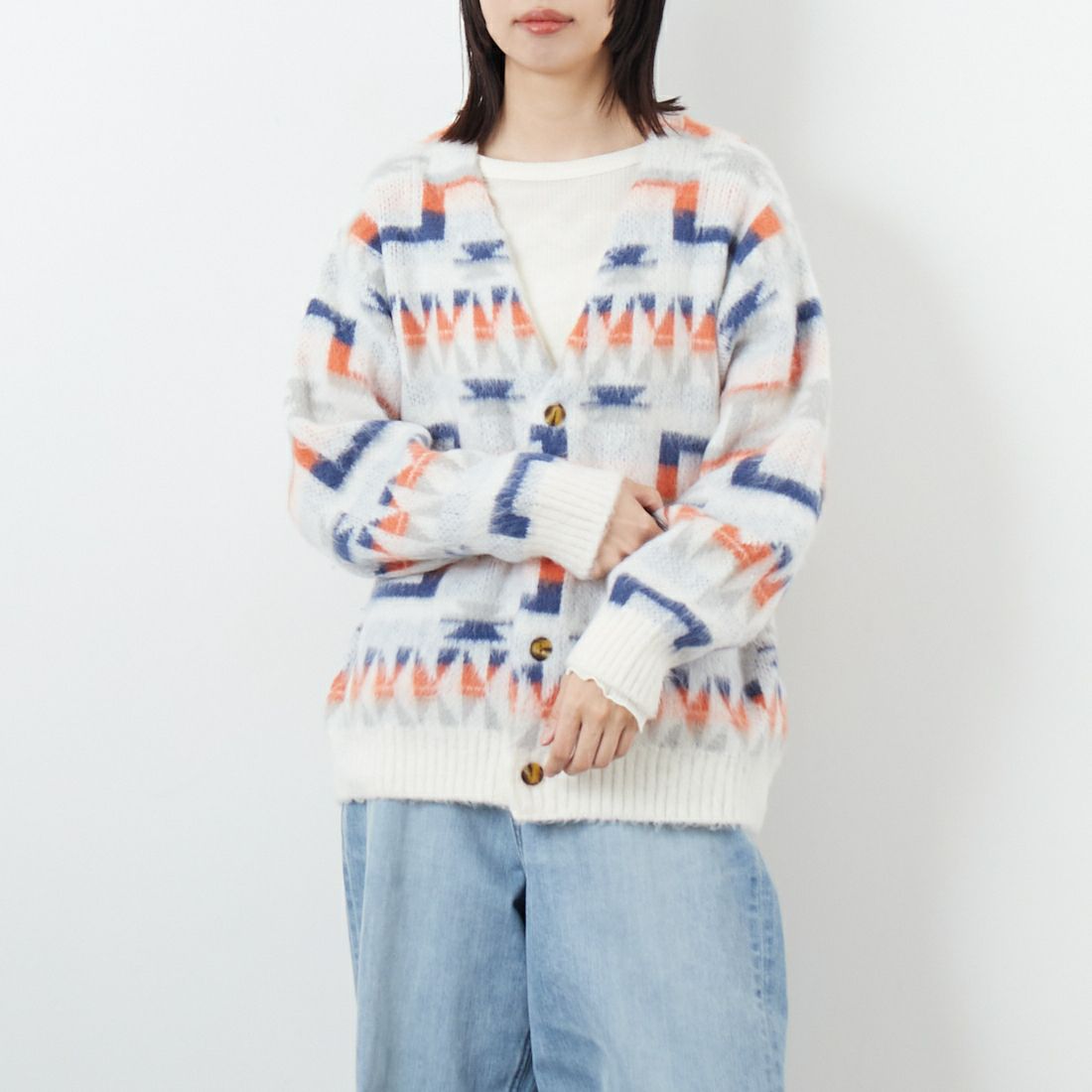 Jf Ready Made [ジェイエフレディメイド] バルキージャガードカーディガン [254AN2CD022JF] WHT &&モデル身長：162cm 着用サイズ：F&&