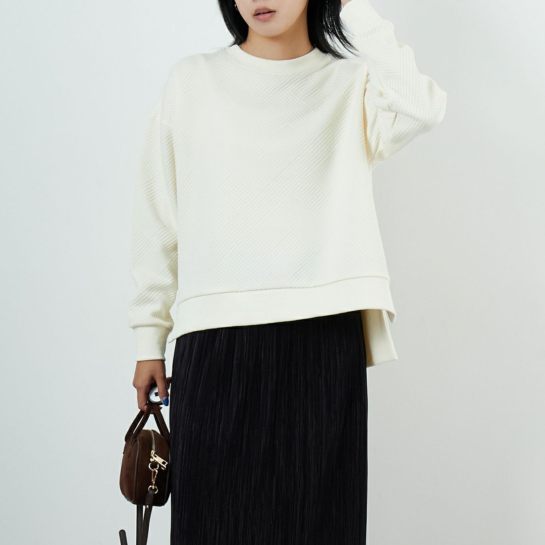 Jf Ready Made [ジェイエフレディメイド] カットキルトプルオーバー [3106106] 102 ｷﾅﾘ &&モデル身長：167cm 着用サイズ：F&&