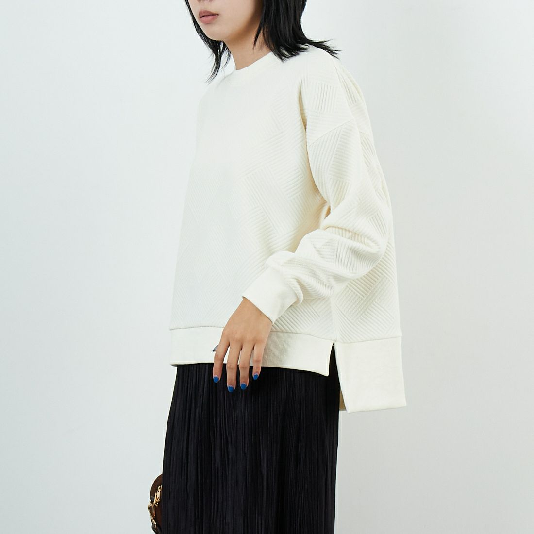 Jf Ready Made [ジェイエフレディメイド] カットキルトプルオーバー [3106106] 102 ｷﾅﾘ &&モデル身長：167cm 着用サイズ：F&&