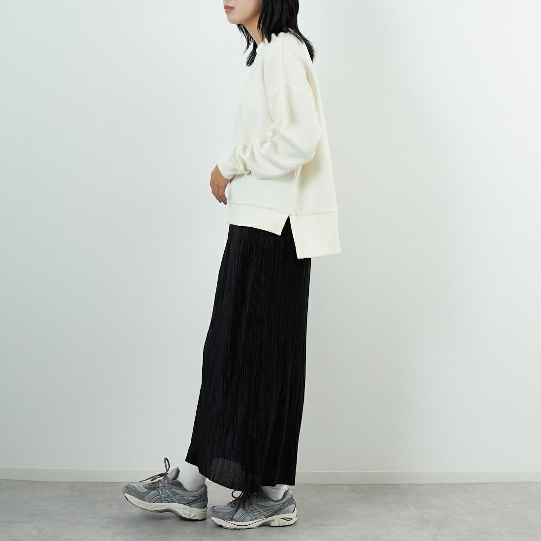 Jf Ready Made [ジェイエフレディメイド] カットキルトプルオーバー [3106106] 102 ｷﾅﾘ &&モデル身長：167cm 着用サイズ：F&&