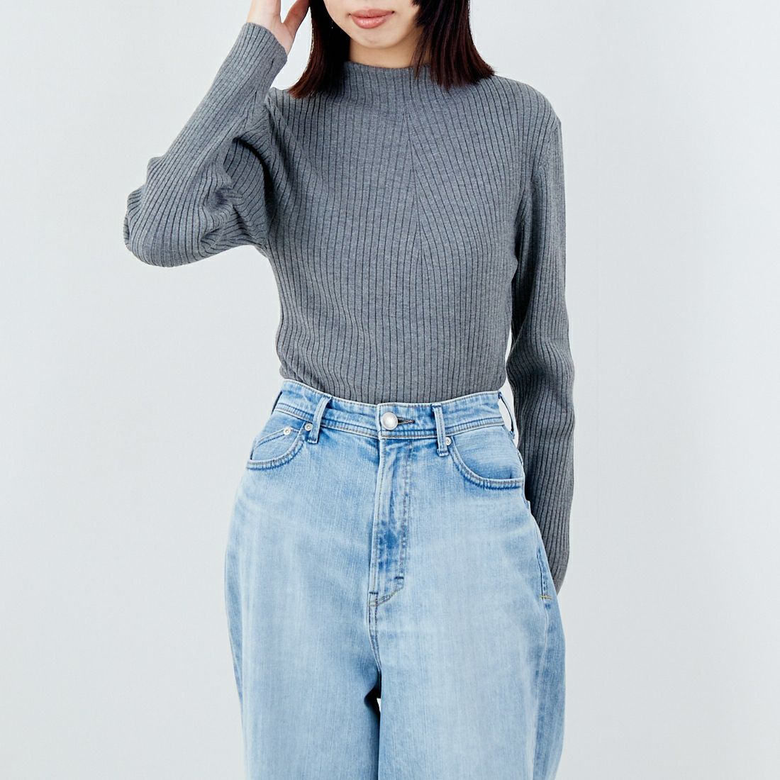 Jeans Factory Clothes [ジーンズファクトリークローズ] ハイネックリブニット [11256841] ｸﾞﾚｰ &&モデル身長：162cm 着用サイズ：F&&