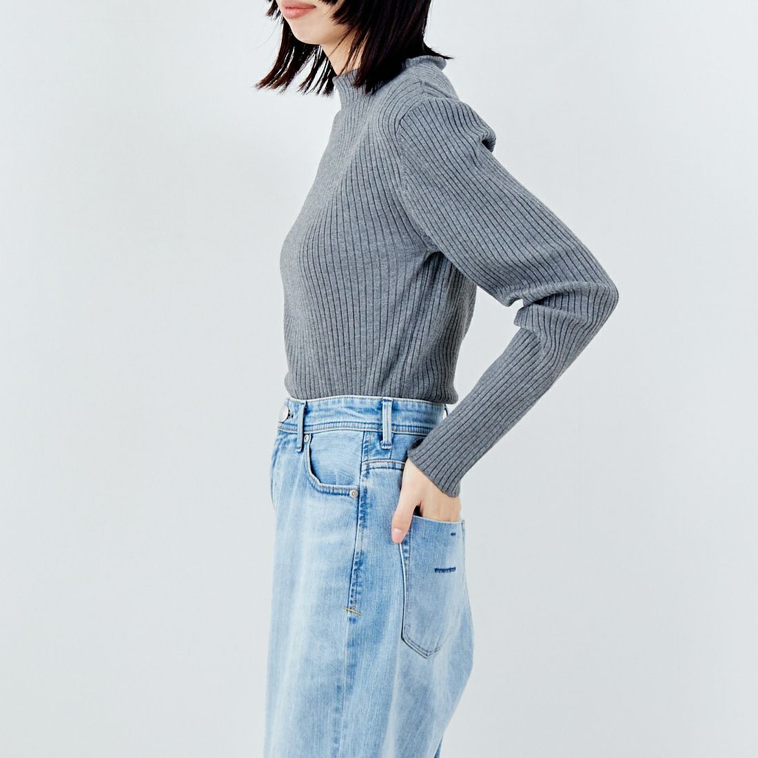 Jeans Factory Clothes [ジーンズファクトリークローズ] ハイネックリブニット [11256841] ｸﾞﾚｰ &&モデル身長：162cm 着用サイズ：F&&