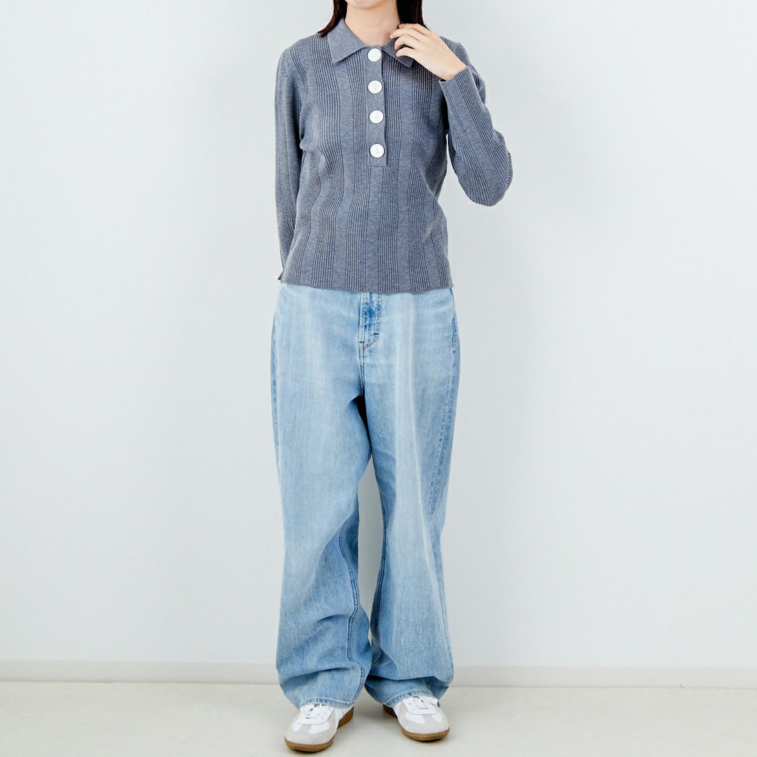 TORRAZZO DONNA [トラッゾドンナ] リブニットポロシャツ [6262-462] 13 GRAY &&モデル身長：162cm 着用サイズ：F&&