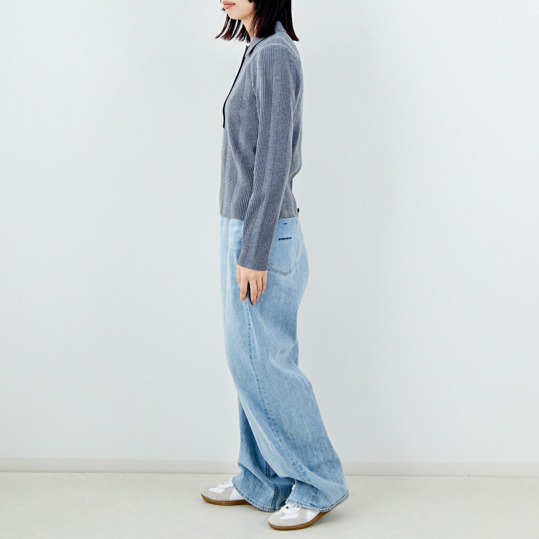 TORRAZZO DONNA [トラッゾドンナ] リブニットポロシャツ [6262-462] 13 GRAY &&モデル身長：162cm 着用サイズ：F&&