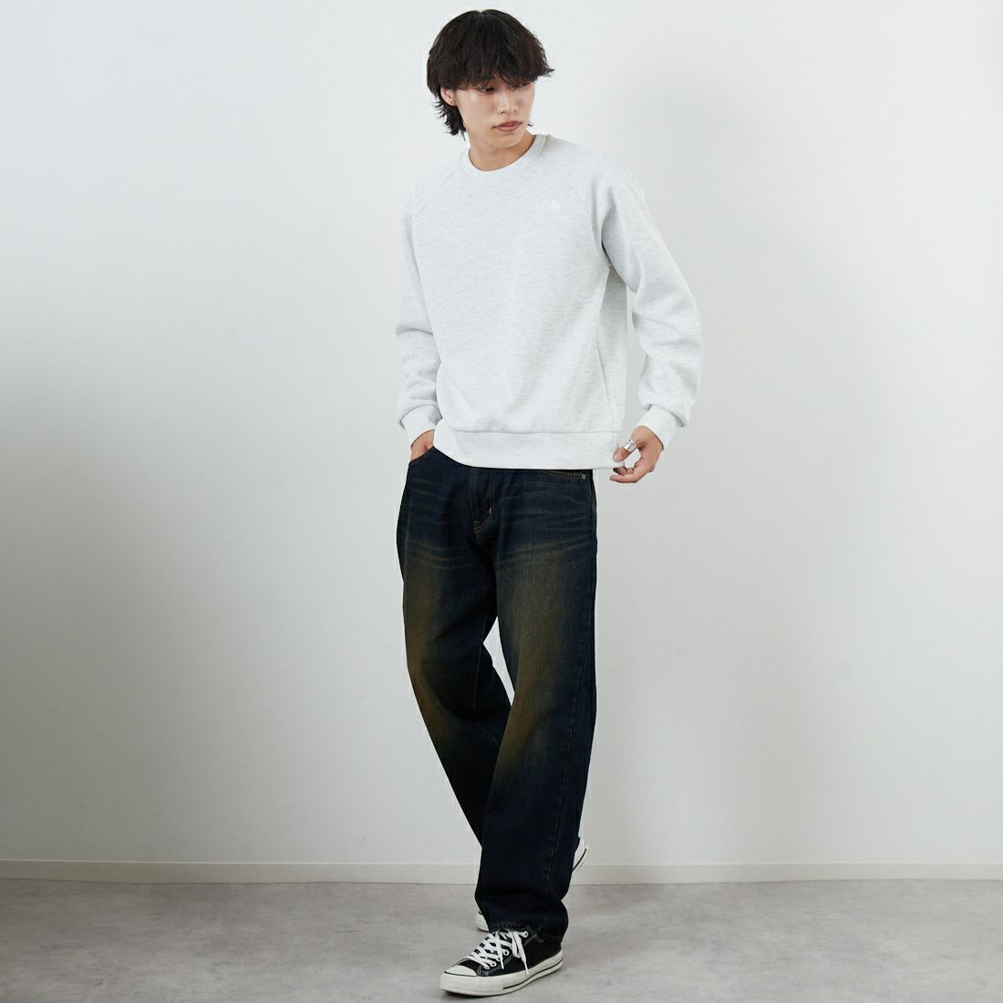 THE NORTH FACE [ザ ノースフェイス] テックエアースウェットクルー [NT62584] WX &&モデル身長：179cm 着用サイズ：M&&