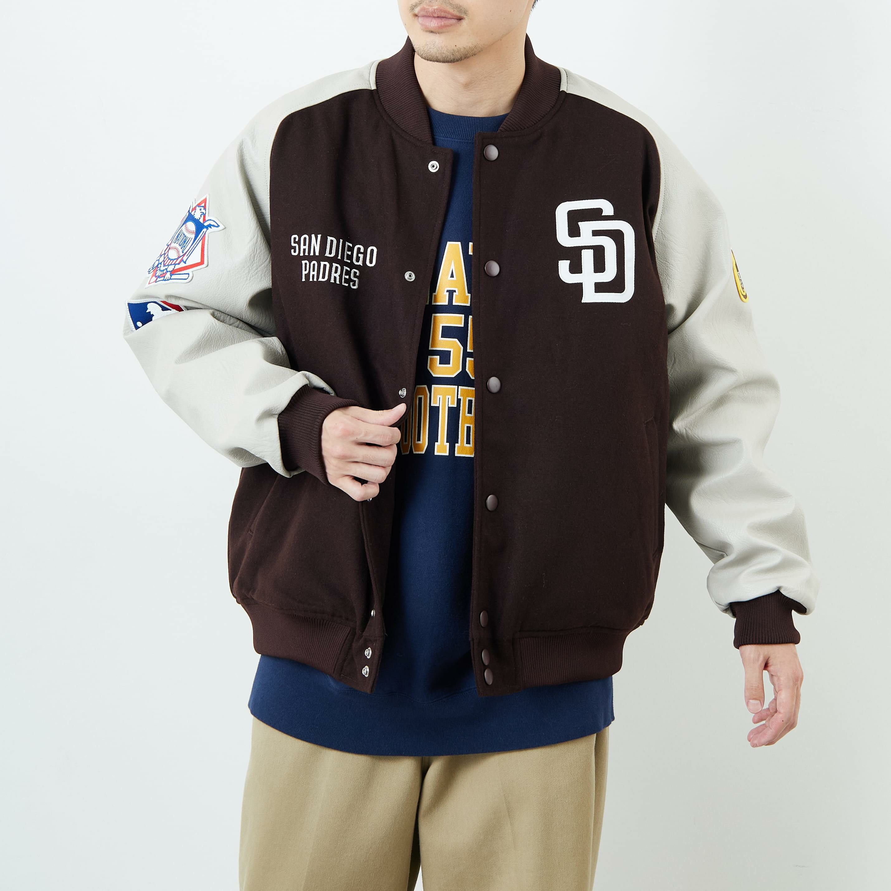 Fanatics [ファナティクス] 別注 MLBロゴワッペン メルトンスタジャン [ML2325FW0007-JF] BROWN SD &&モデル身長：168cm 着用サイズ：L&&