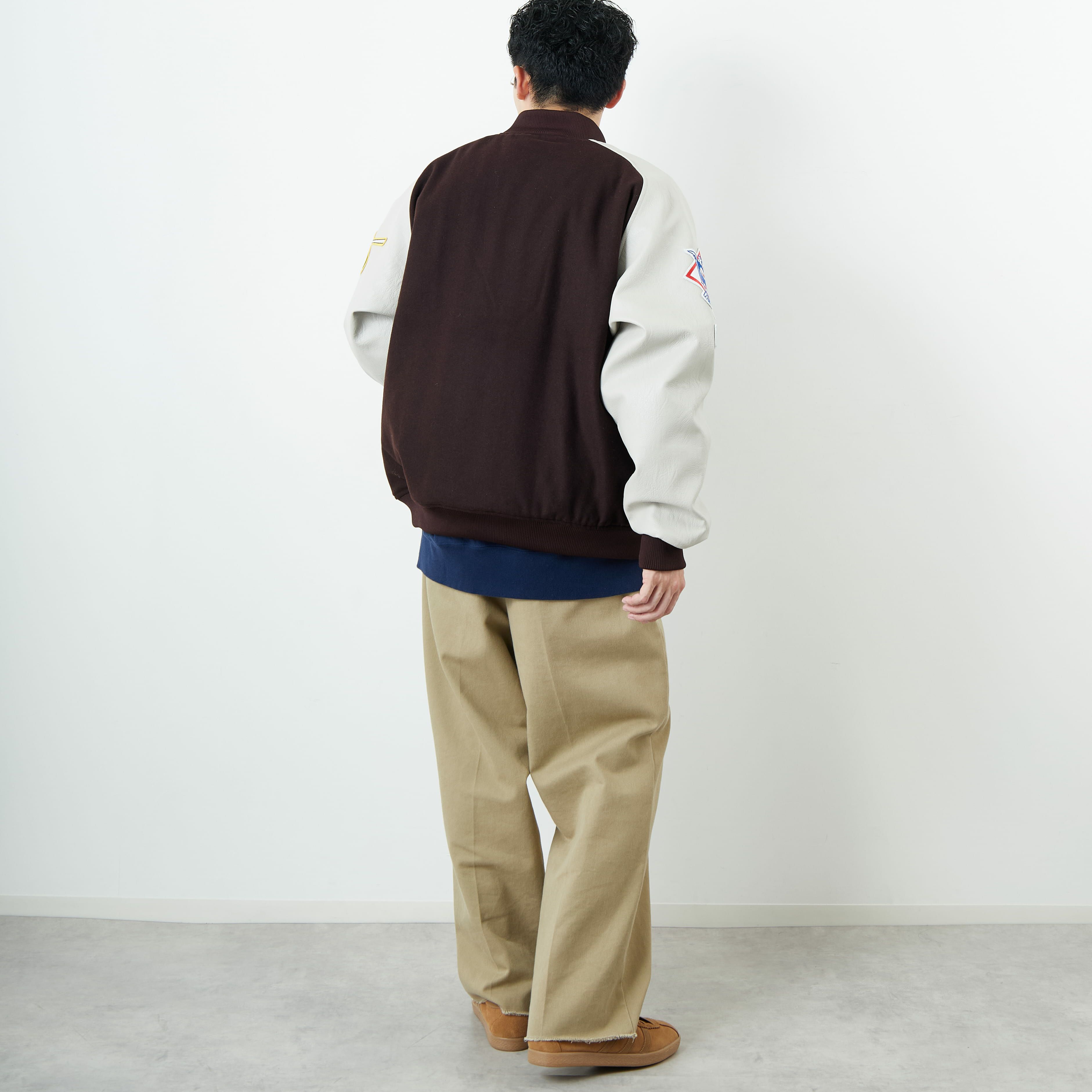 Fanatics [ファナティクス] 別注 MLBロゴワッペン メルトンスタジャン [ML2325FW0007-JF] BROWN SD &&モデル身長：168cm 着用サイズ：L&&