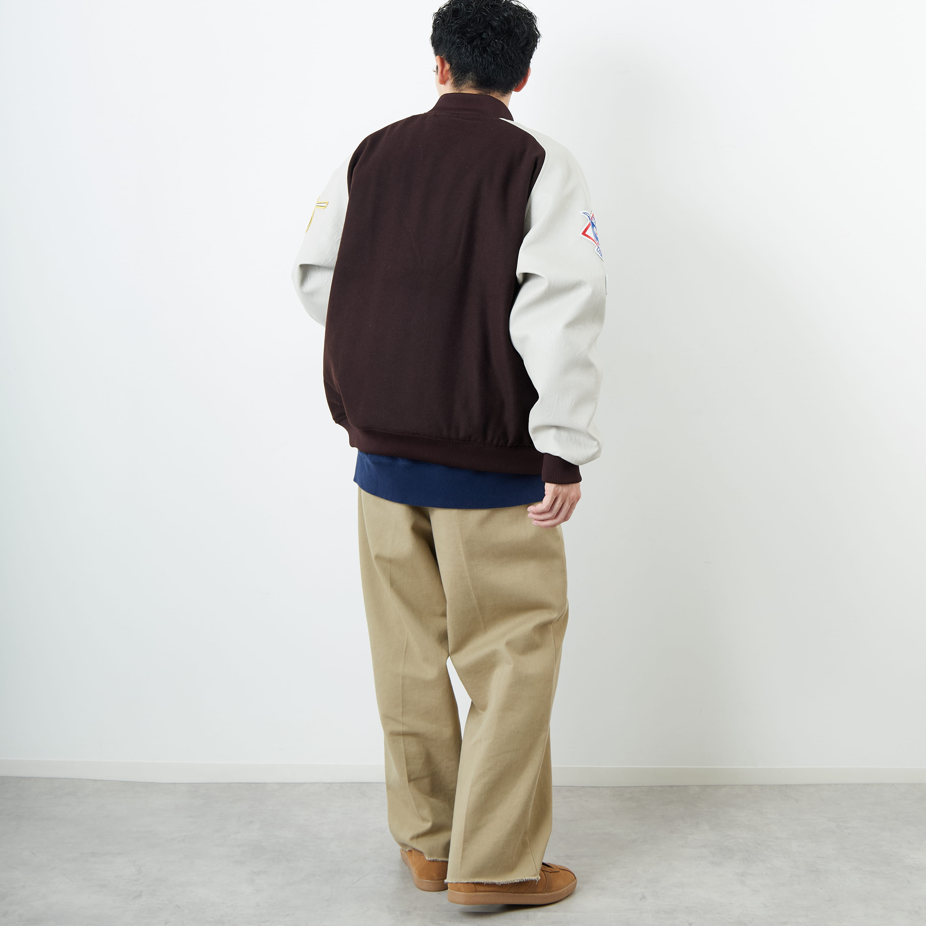 Fanatics [ファナティクス] 別注 MLBロゴワッペン メルトンスタジャン [ML2325FW0007-JF] BROWN SD &&モデル身長：168cm 着用サイズ：L&&