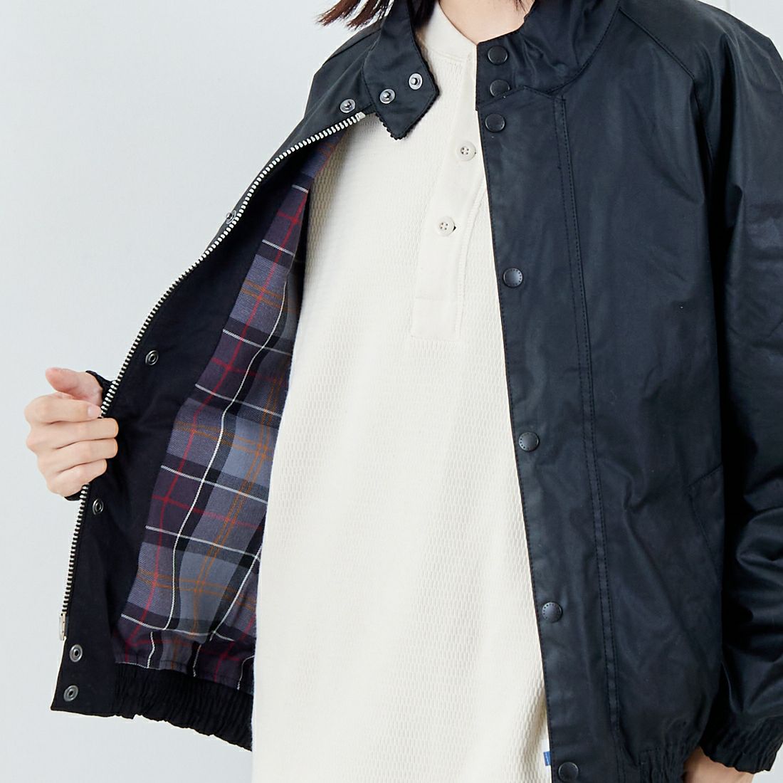 Barbour [バブアー] トランスポート スタンドカラーワックスブルゾン [MWX2497] BK11 &&モデル身長：162cm 着用サイズ：36&&