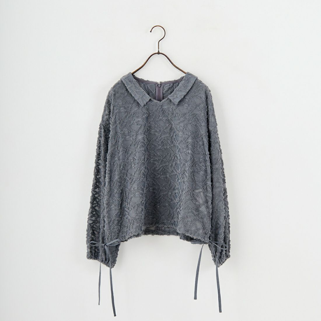 STELLA CIFFON [ステラシフォン] シアーカットジャガード クルーネックブラウス [ST3-26404] 81 GRAY