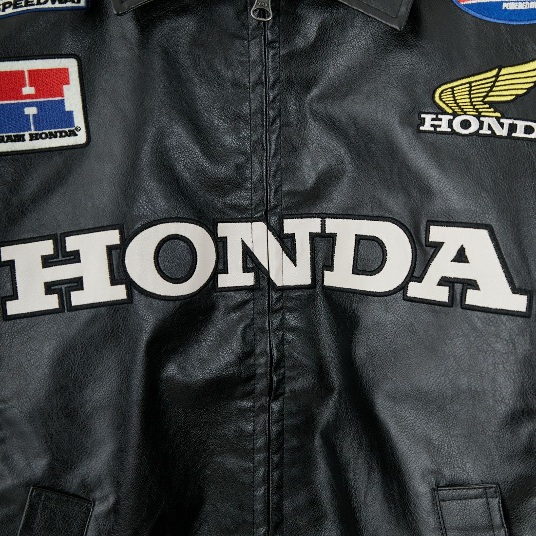 HONDA × JEANSFACTORY [ホンダ × ジーンズファクトリー] フェイクレザーレーシングジャケット [JFC-254-085] BLACK