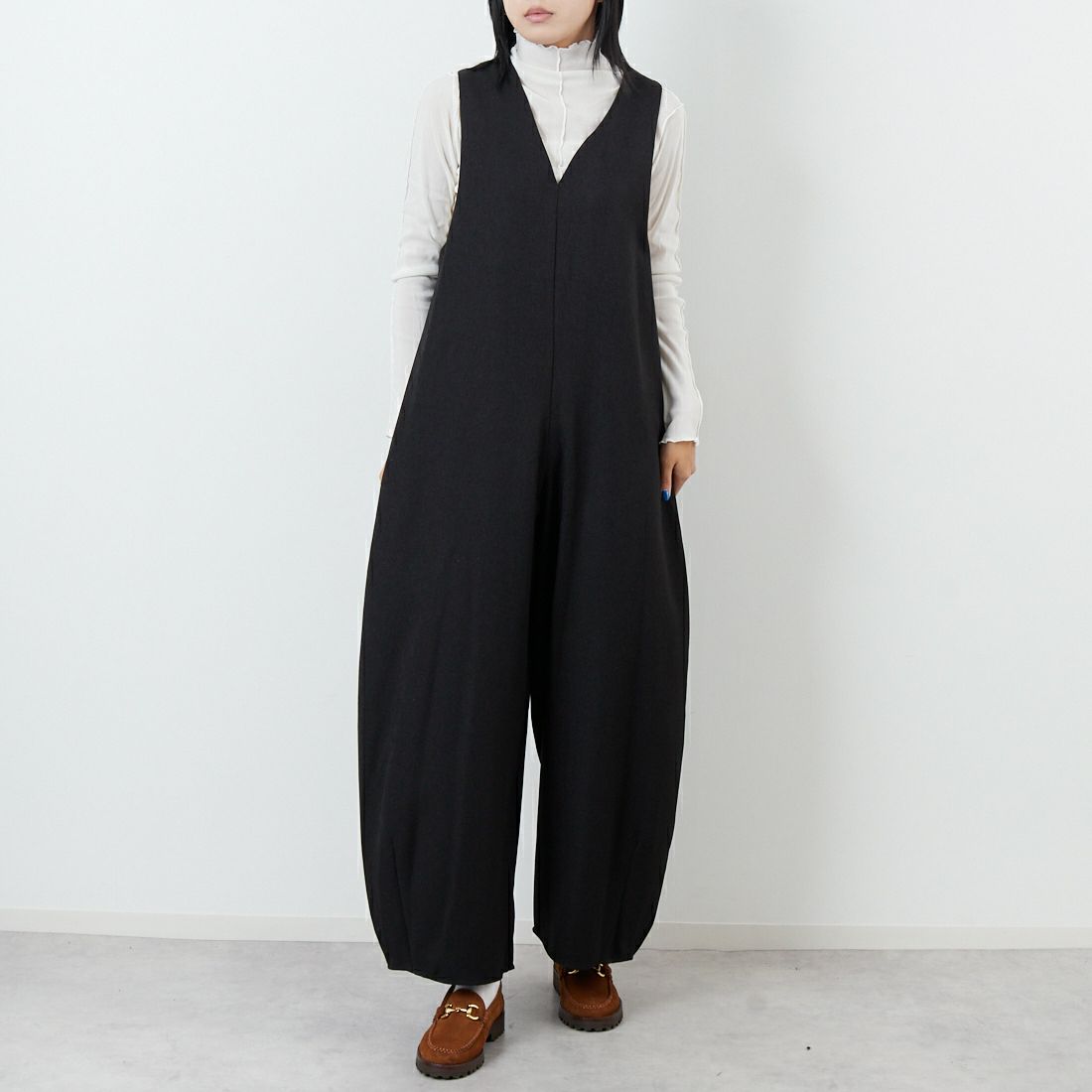 CLOCHE [クロシェ] ウールライク2WAYサロペット [55286522] ﾌﾞﾗｯｸ &&モデル身長：167cm 着用サイズ：2&&