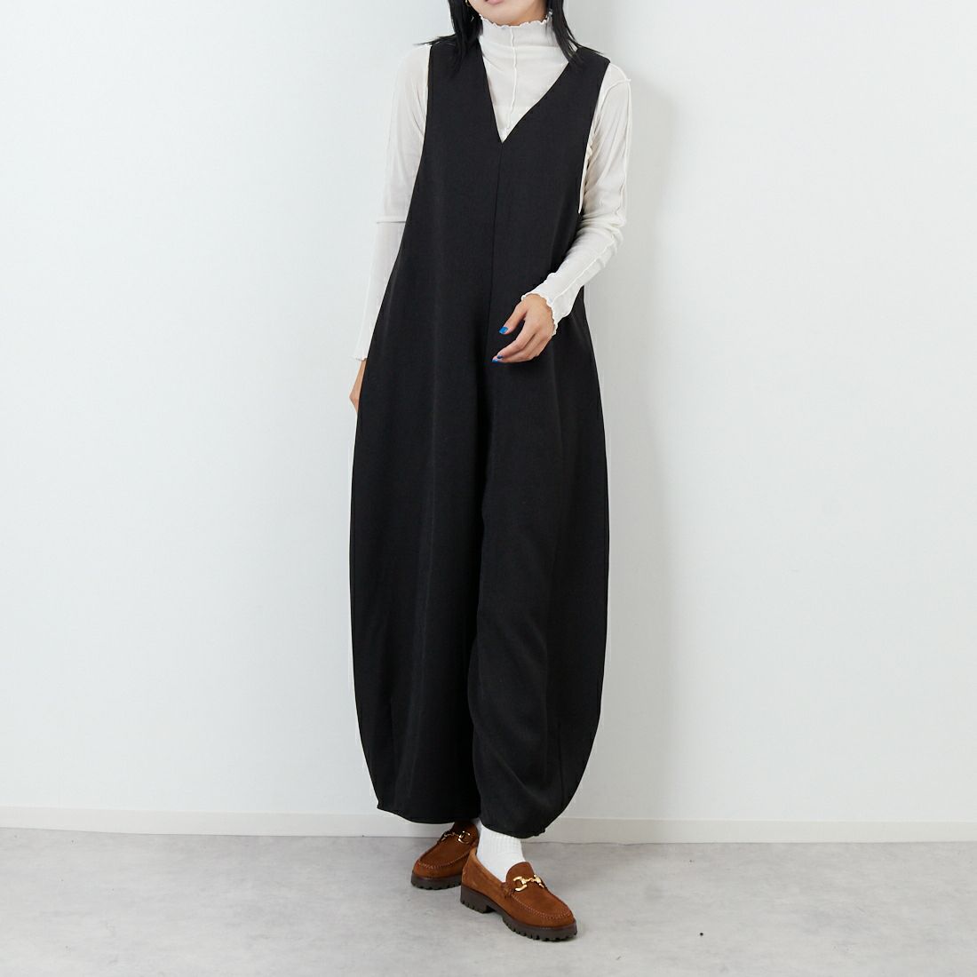 CLOCHE [クロシェ] ウールライク2WAYサロペット [55286522] ﾌﾞﾗｯｸ &&モデル身長：167cm 着用サイズ：2&&