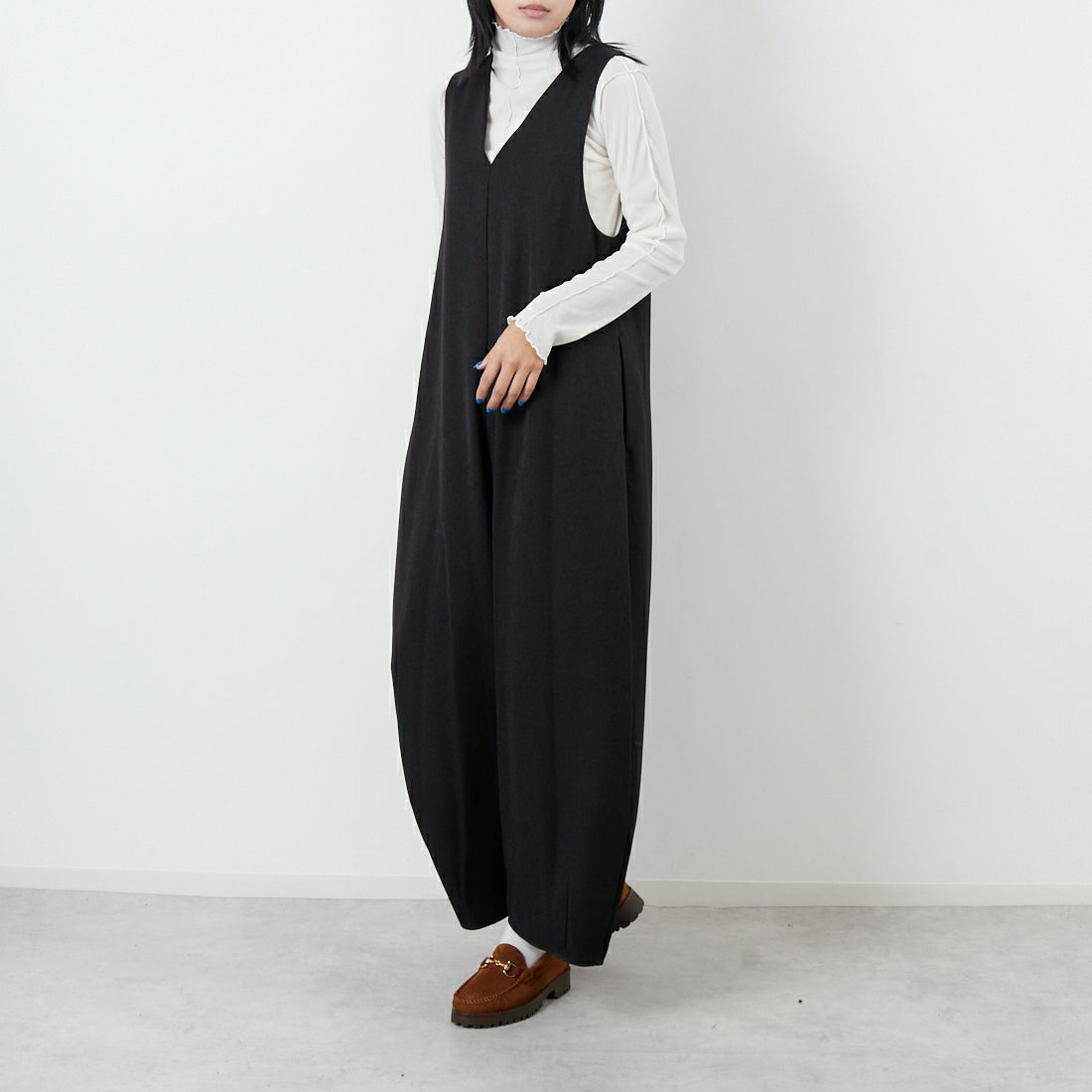 CLOCHE [クロシェ] ウールライク2WAYサロペット [55286522] ﾌﾞﾗｯｸ &&モデル身長：167cm 着用サイズ：2&&