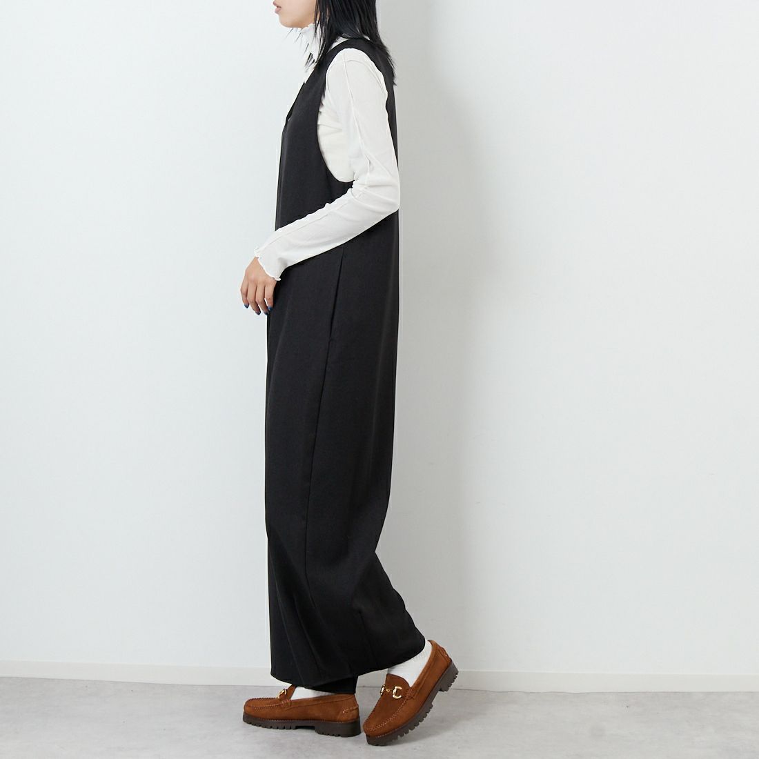 CLOCHE [クロシェ] ウールライク2WAYサロペット [55286522] ﾌﾞﾗｯｸ &&モデル身長：167cm 着用サイズ：2&&