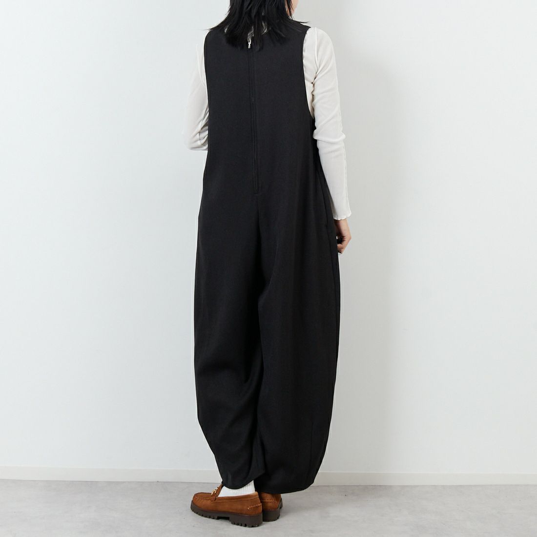 CLOCHE [クロシェ] ウールライク2WAYサロペット [55286522] ﾌﾞﾗｯｸ &&モデル身長：167cm 着用サイズ：2&&