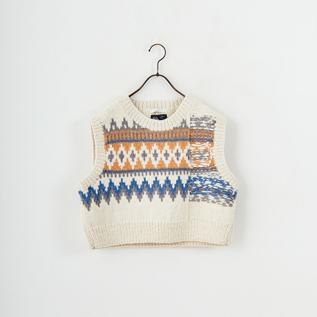 NEPAL HANDKNIT [ネパールハンドニット] ジャガードベスト [12568-NP] ﾎﾜｲﾄ/ﾌﾞﾙｰ