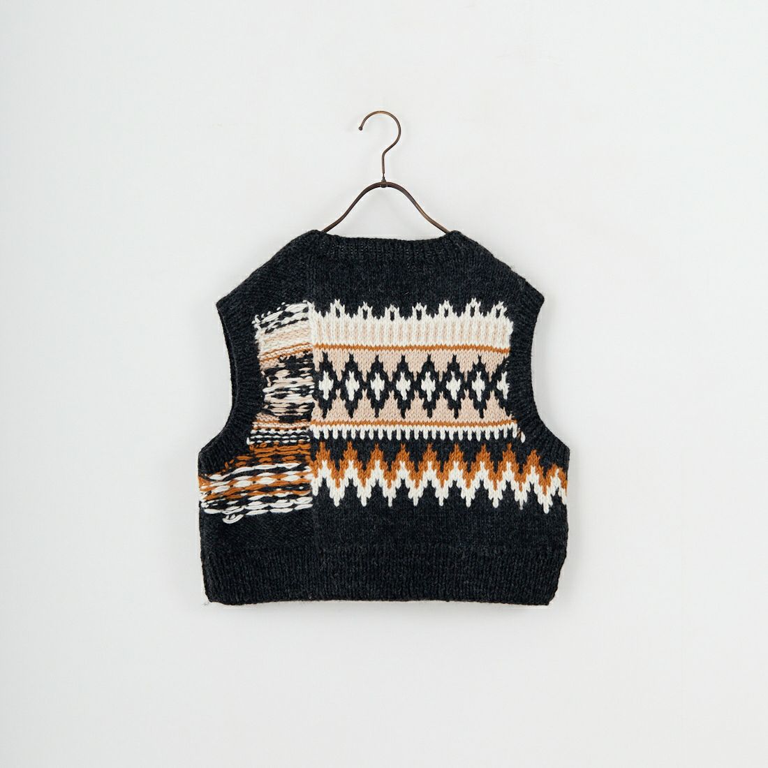 NEPAL HANDKNIT [ネパールハンドニット] ジャガードベスト [12568-NP] ﾁｬｺｰﾙ/ｲｴﾛｰ
