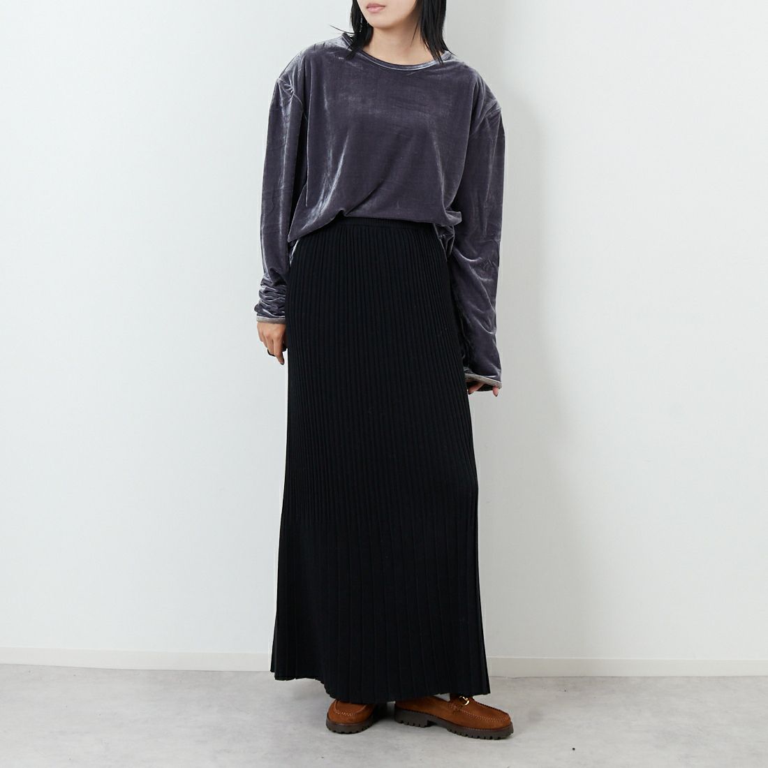 null. [ヌル] ベロアドロップショルダートップス [153WCT254014] CGRY &&モデル身長：167cm 着用サイズ：F&&