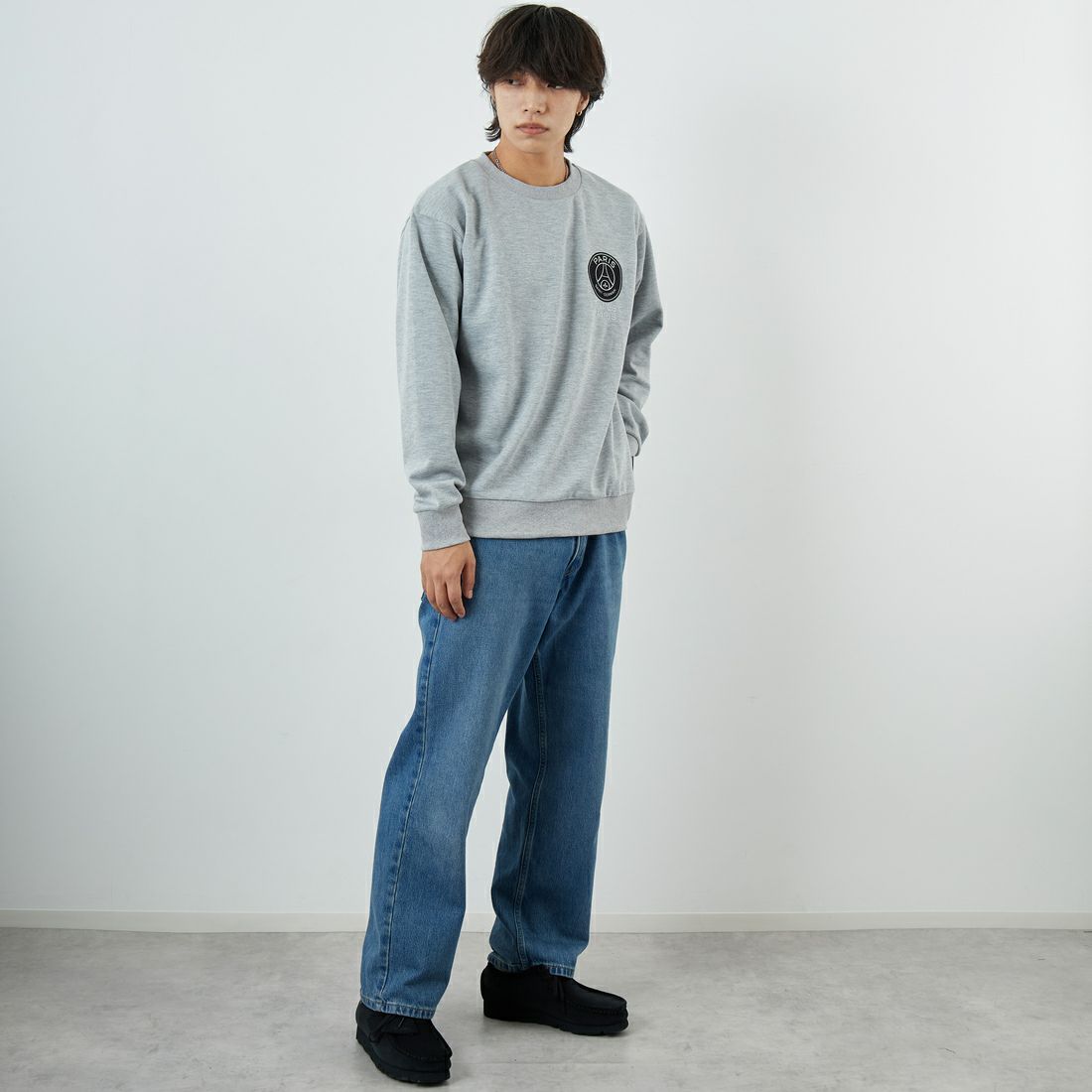 PARIS SAINT-GERMAN [パリ・サンジェルマン] PSG テックフリースクルーネックトップ [PS0525FW0001] GRAY &&モデル身長：179cm 着用サイズ：L&&