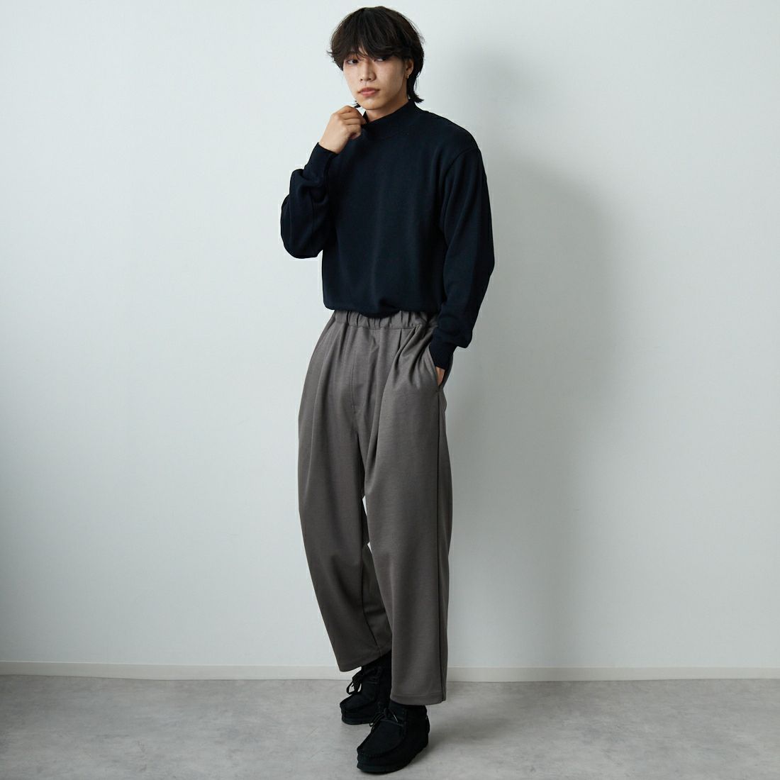 Noir Fabrik [ヌワールファブリック] ミラノリブモックネックニット [NF-254-069] BLACK &&モデル身長：179cm 着用サイズ：M&&ヌワールファブリック] ミラノリブモックネックニット [NF-254-069] BLACK