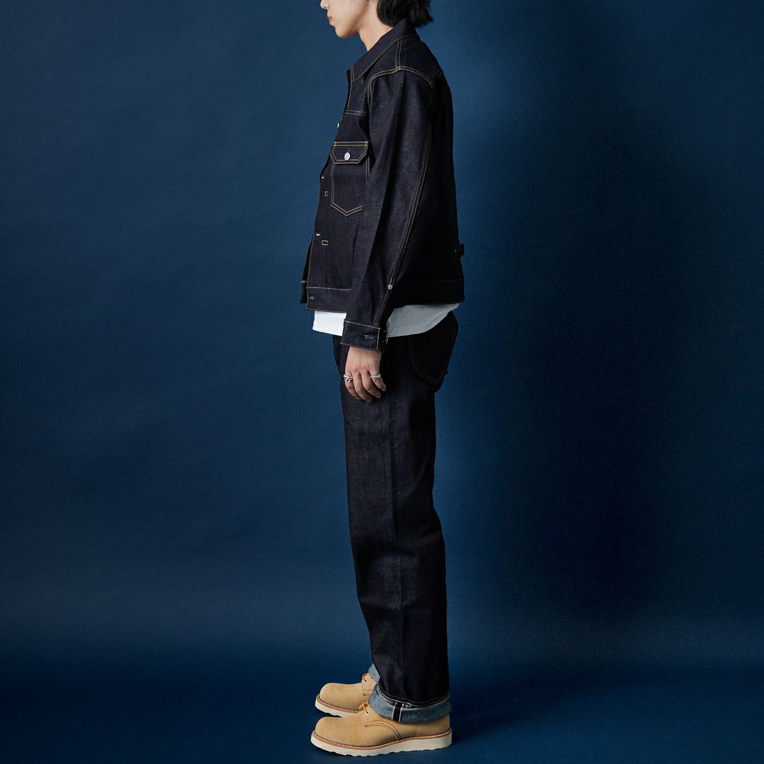 MOMOTARO JEANS [モモタロウ ジーンズ] スタンダード ワイド 14.7oz ジップフライ [MMJZ0400] INDIGO &&モデル身長：179cm 着用サイズ：28&&