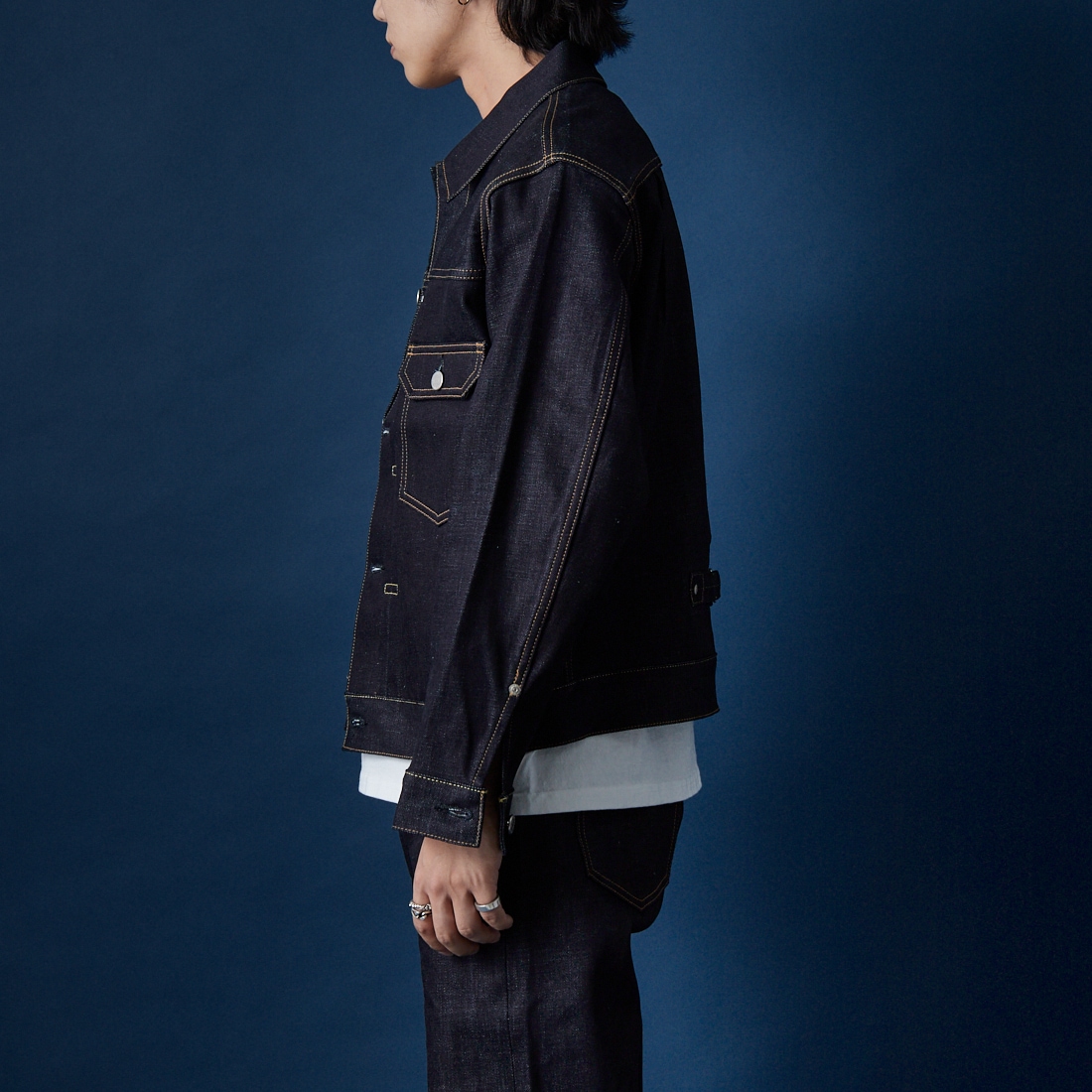 MOMOTARO JEANS [モモタロウ ジーンズ] スタンダード デニムジャケット 14.7oz [MMGJ0001] INDIGO &&モデル身長：179cm 着用サイズ：M&&