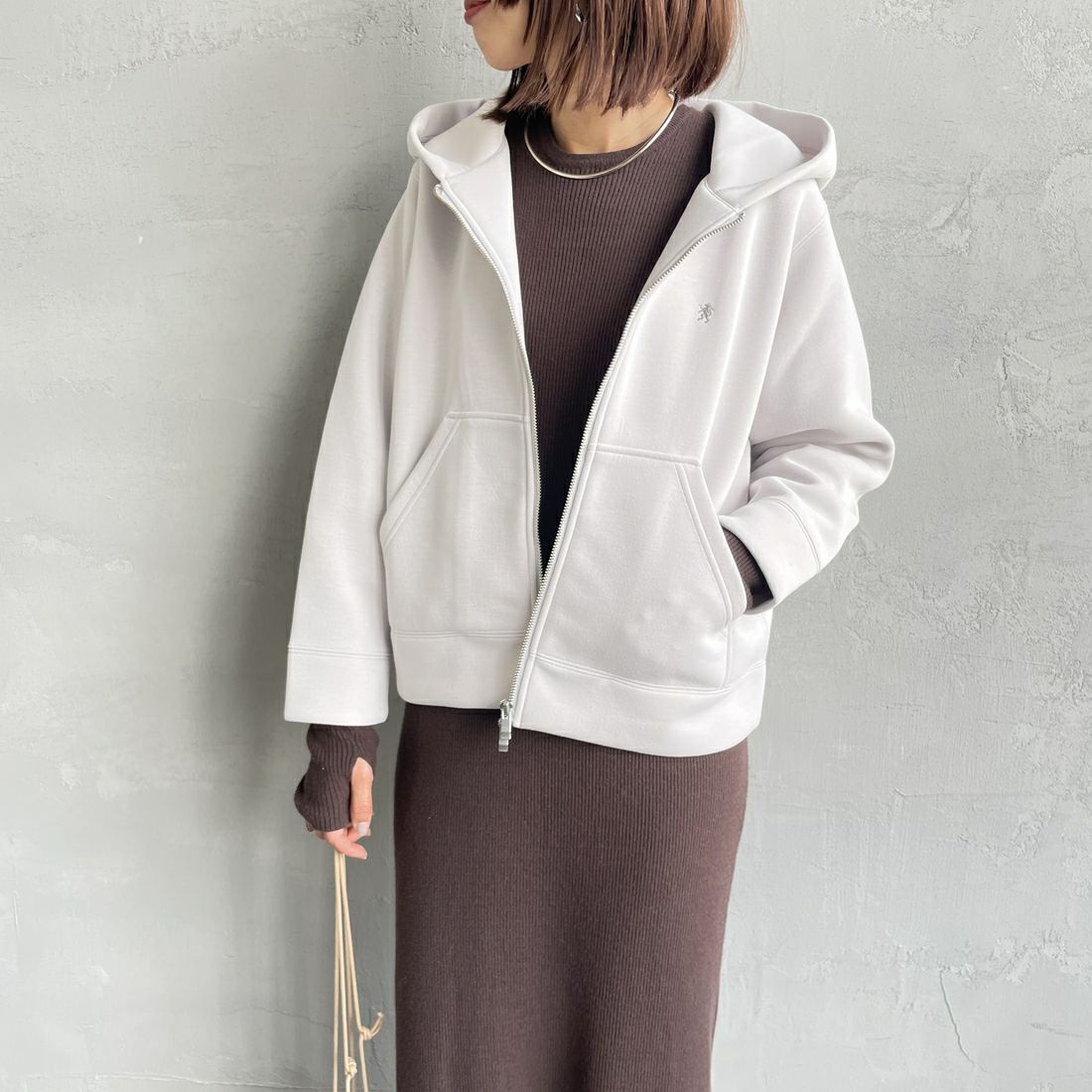Gymphlex [ジムフレックス] ジップフーデッドジャケット [GY-C0478DDN] OYSTER WHT &&モデル身長：160cm 着用サイズ：XS&&