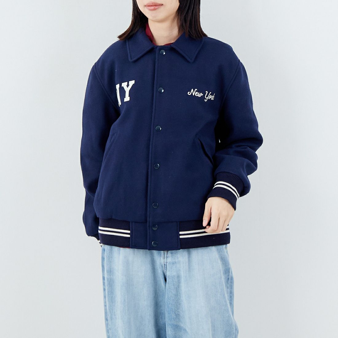 SKOOKUM [スクーカム] バイロンカラー ポリメルトンジャケット [SK25102] NAVY &&モデル身長：162cm 着用サイズ：M&&