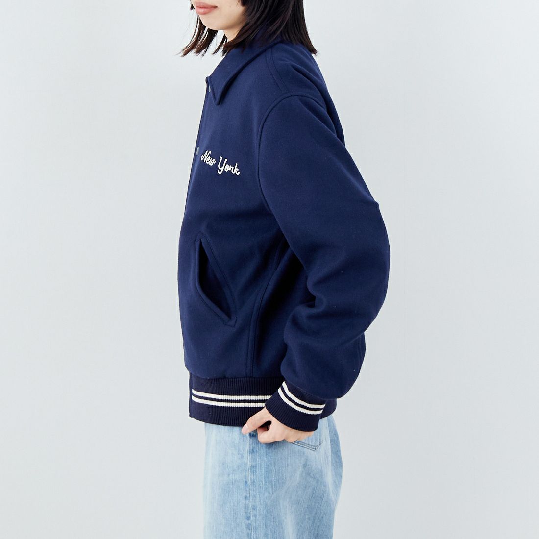 SKOOKUM [スクーカム] バイロンカラー ポリメルトンジャケット [SK25102] NAVY &&モデル身長：162cm 着用サイズ：M&&