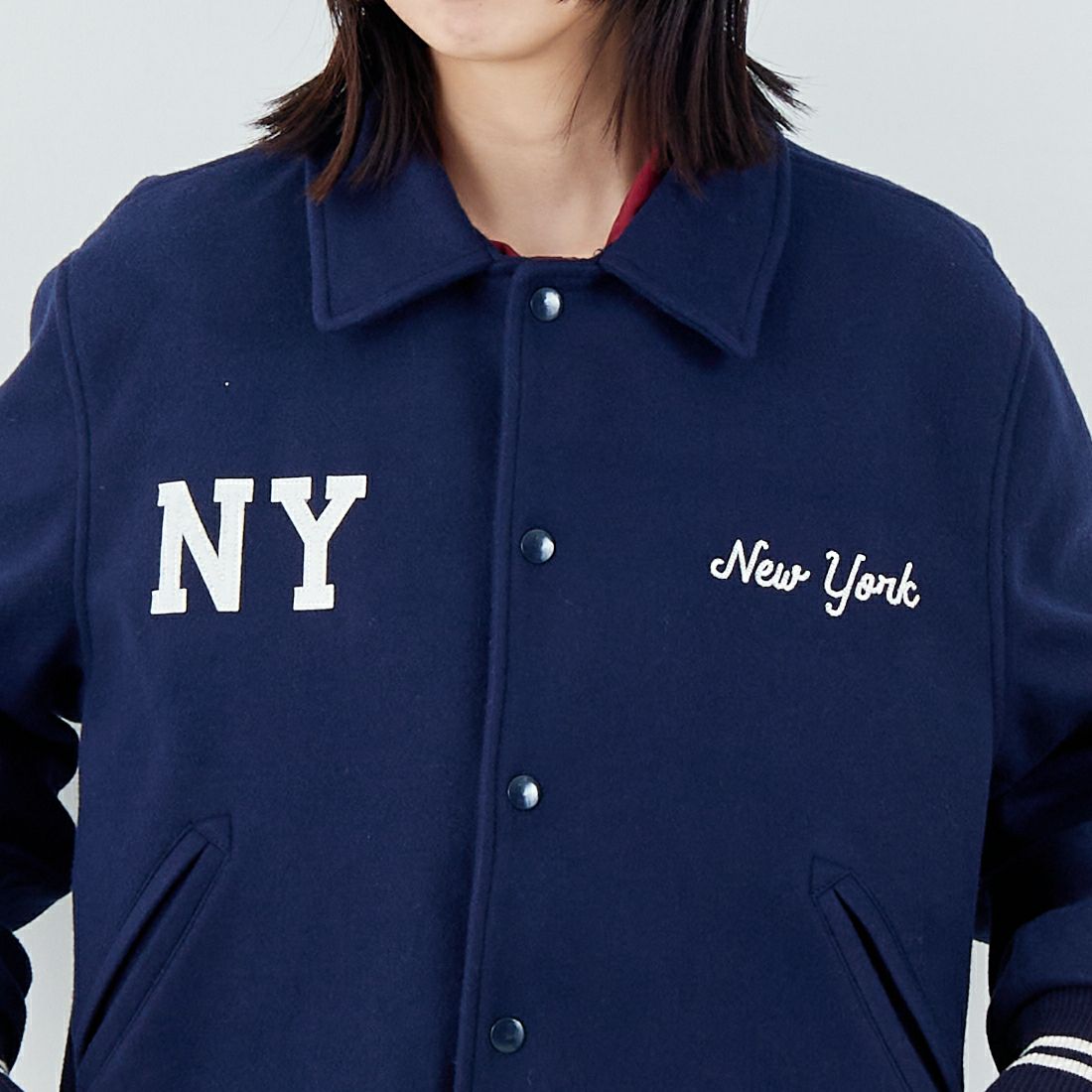 SKOOKUM [スクーカム] バイロンカラー ポリメルトンジャケット [SK25102] NAVY &&モデル身長：162cm 着用サイズ：M&&