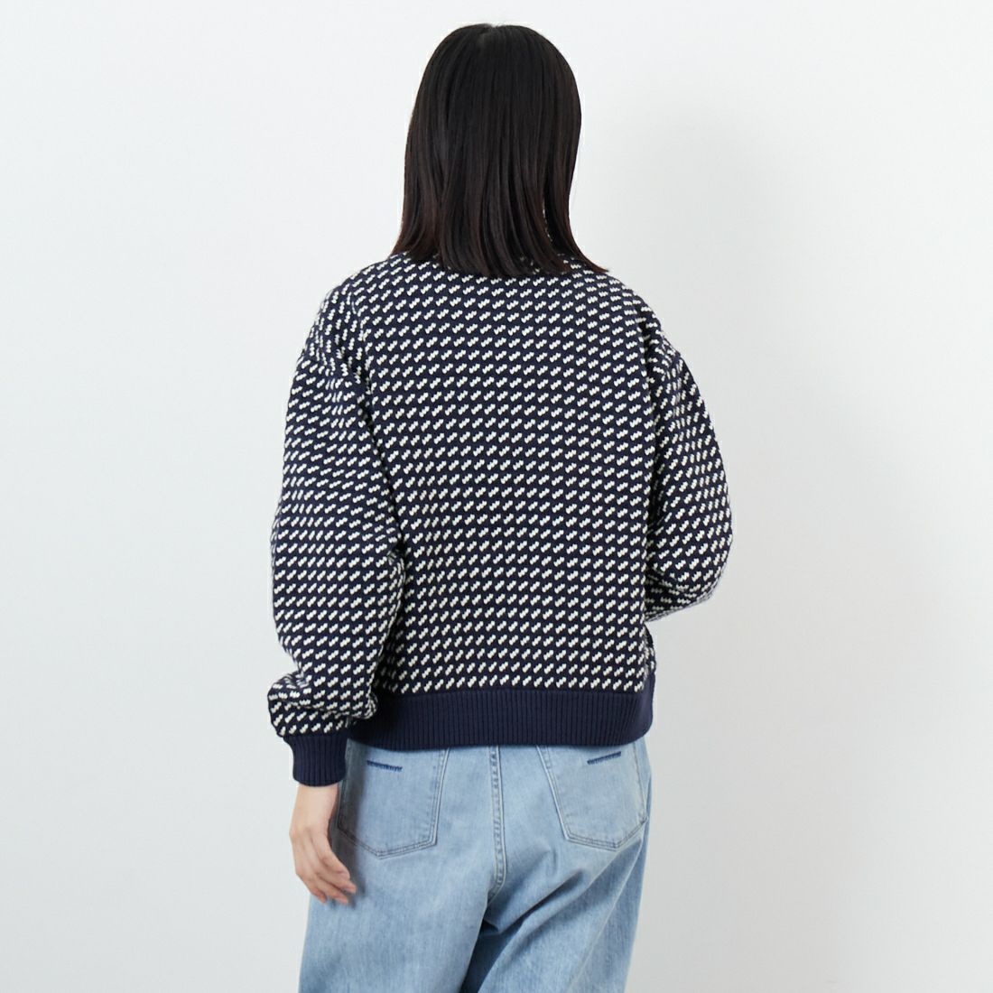 L.L.BEAN [エルエルビーン] Wayne バーズアイセーター [5575-2130] 90 NVY/NAT &&モデル身長：162cm 着用サイズ：M&&