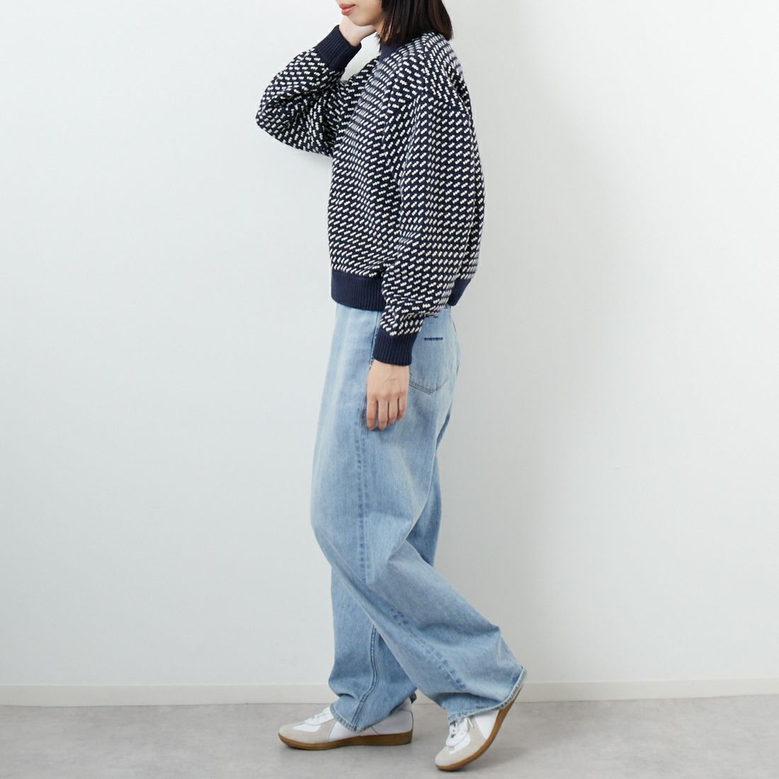 L.L.BEAN [エルエルビーン] Wayne バーズアイセーター [5575-2130] 90 NVY/NAT &&モデル身長：162cm 着用サイズ：M&&