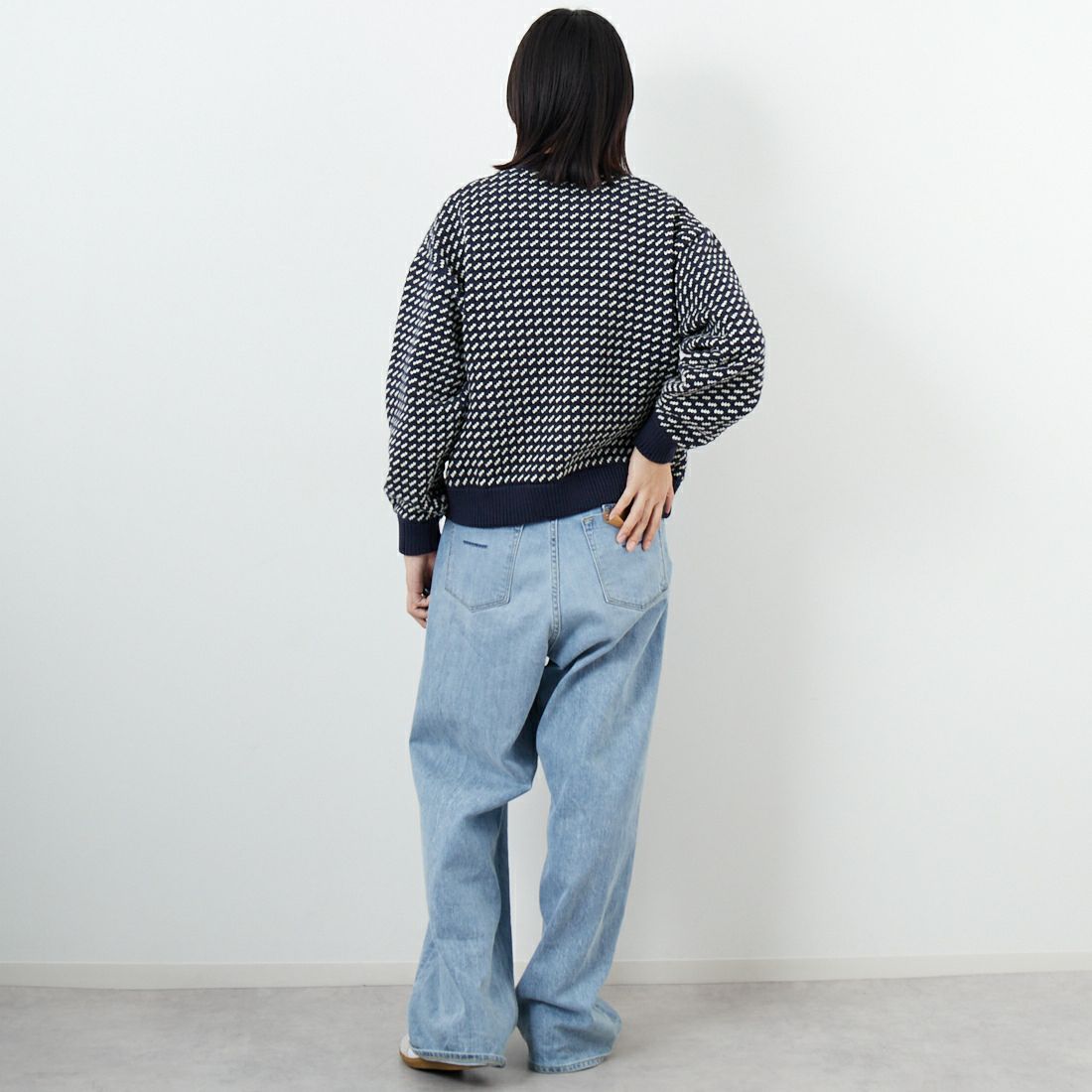 L.L.BEAN [エルエルビーン] Wayne バーズアイセーター [5575-2130] 90 NVY/NAT &&モデル身長：162cm 着用サイズ：M&&