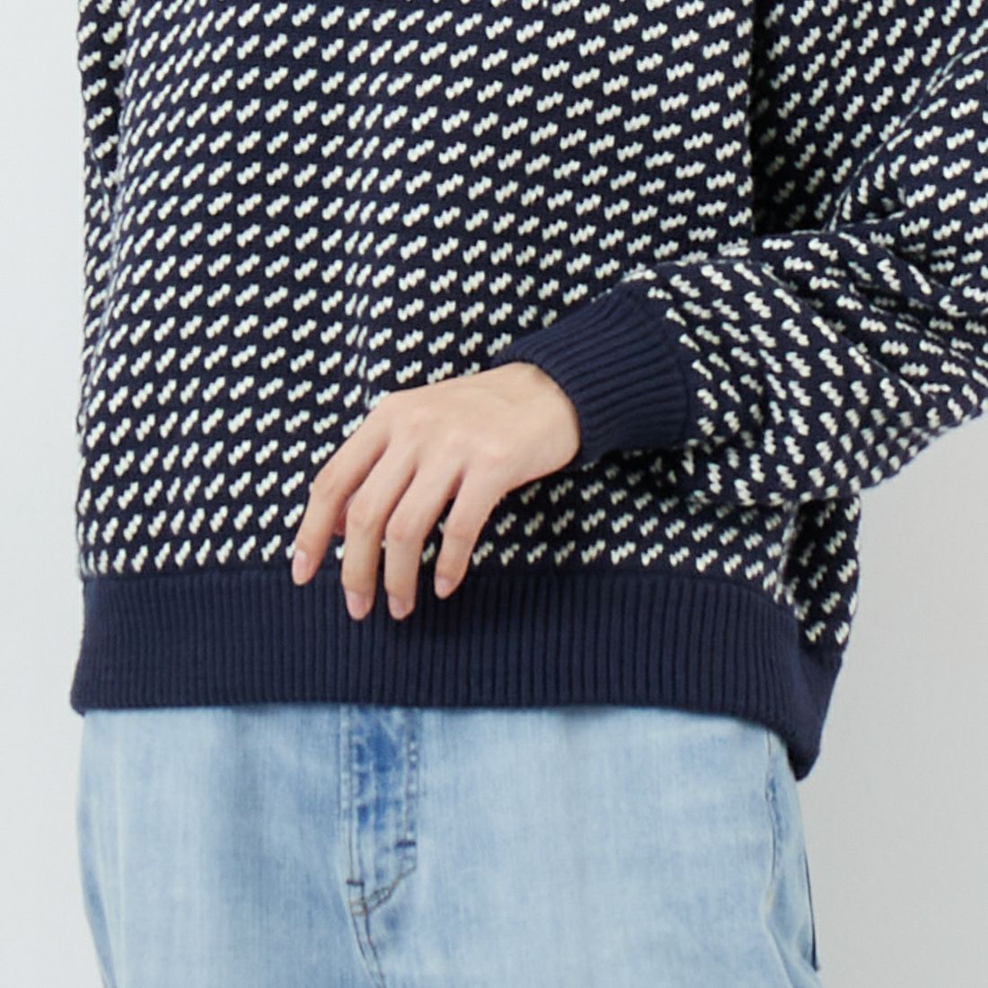 L.L.BEAN [エルエルビーン] Wayne バーズアイセーター [5575-2130] 90 NVY/NAT &&モデル身長：162cm 着用サイズ：M&&