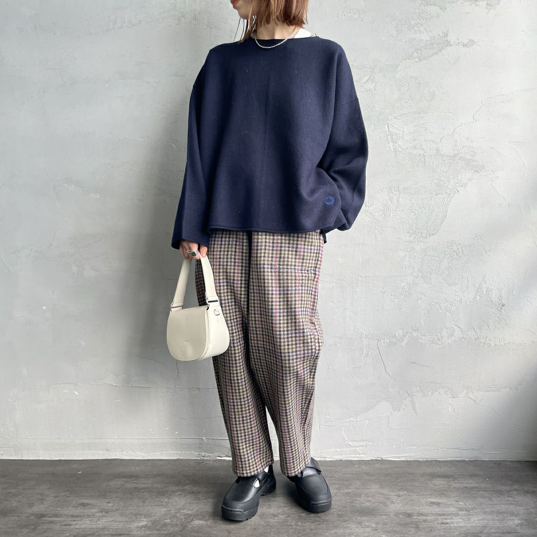 DANTON [ダントン] ウールイージーパンツ [JD-2540WRF] GRY/PPL CK &&モデル身長：158cm 着用サイズ：36&&