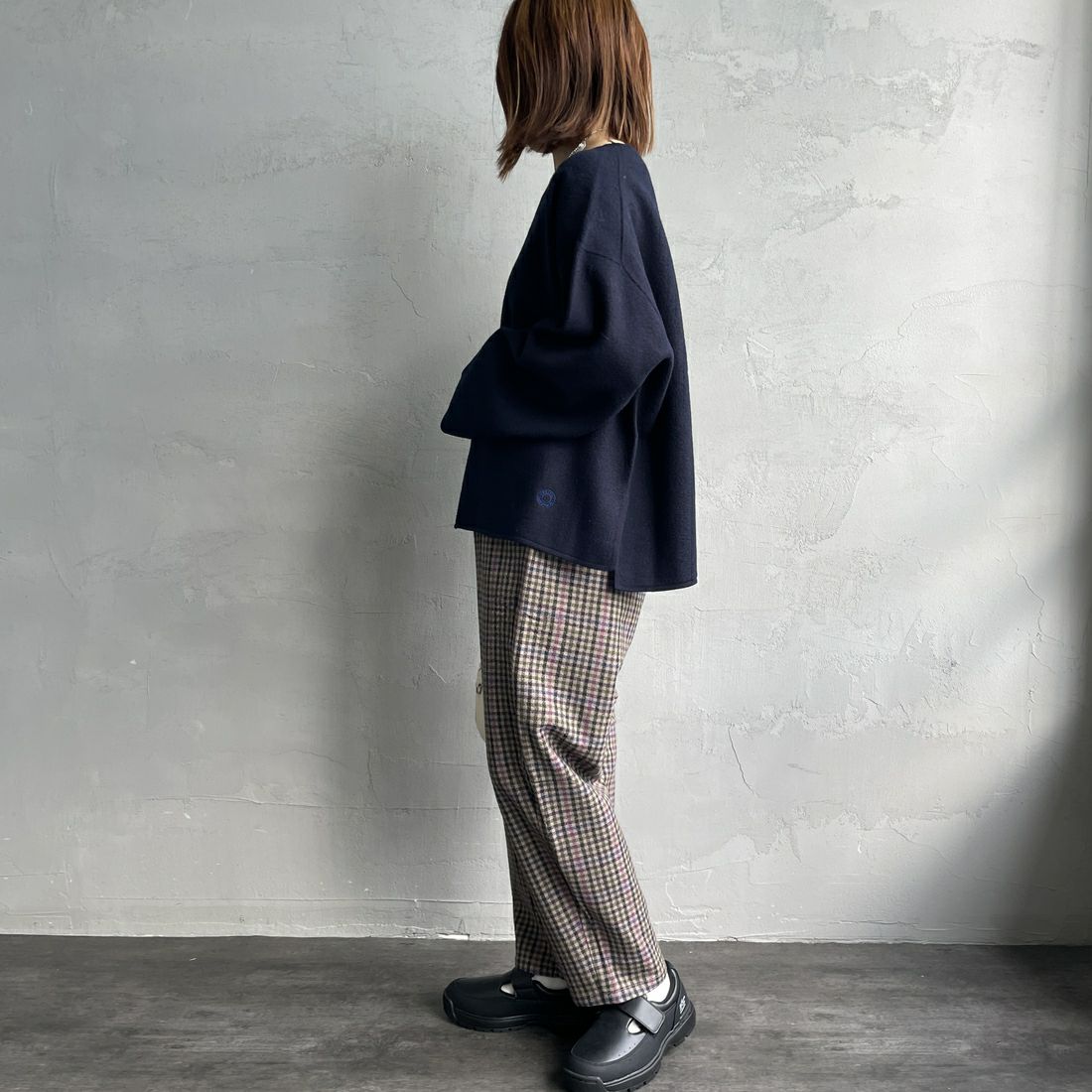 DANTON [ダントン] ウールイージーパンツ [JD-2540WRF] GRY/PPL CK &&モデル身長：158cm 着用サイズ：36&&