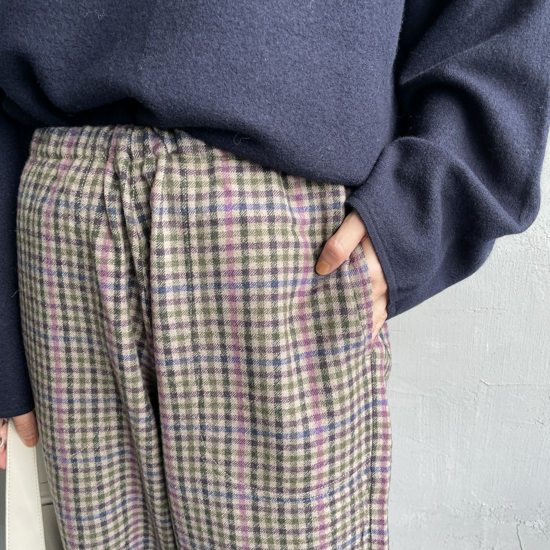 DANTON [ダントン] ウールイージーパンツ [JD-2540WRF] GRY/PPL CK &&モデル身長：158cm 着用サイズ：36&&