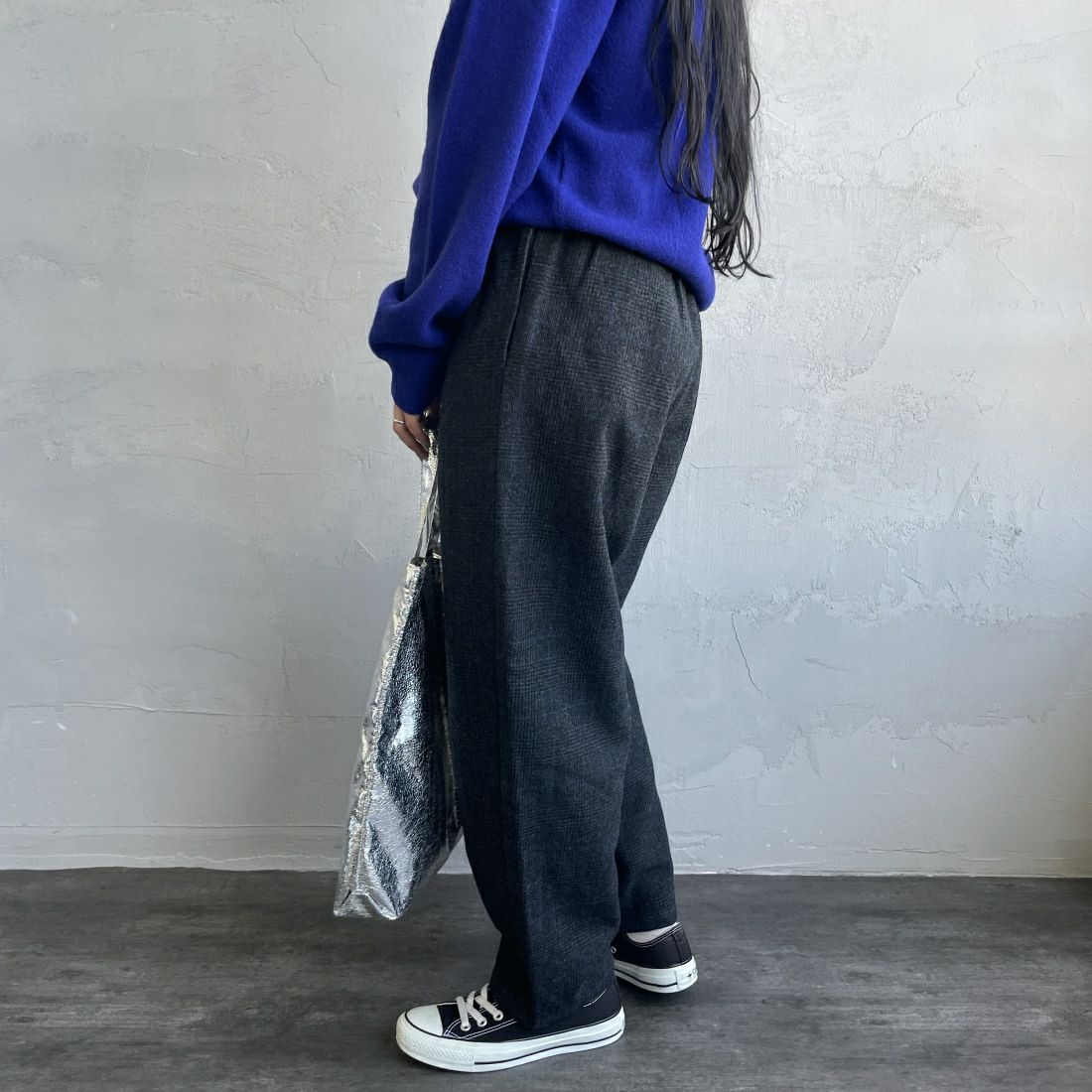 DANTON [ダントン] ウールイージーパンツ [JD-2540WRF] BLK/CHR CK &&モデル身長：156cm 着用サイズ：36&&