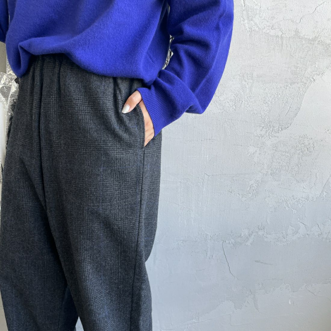 DANTON [ダントン] ウールイージーパンツ [JD-2540WRF] BLK/CHR CK &&モデル身長：156cm 着用サイズ：36&&