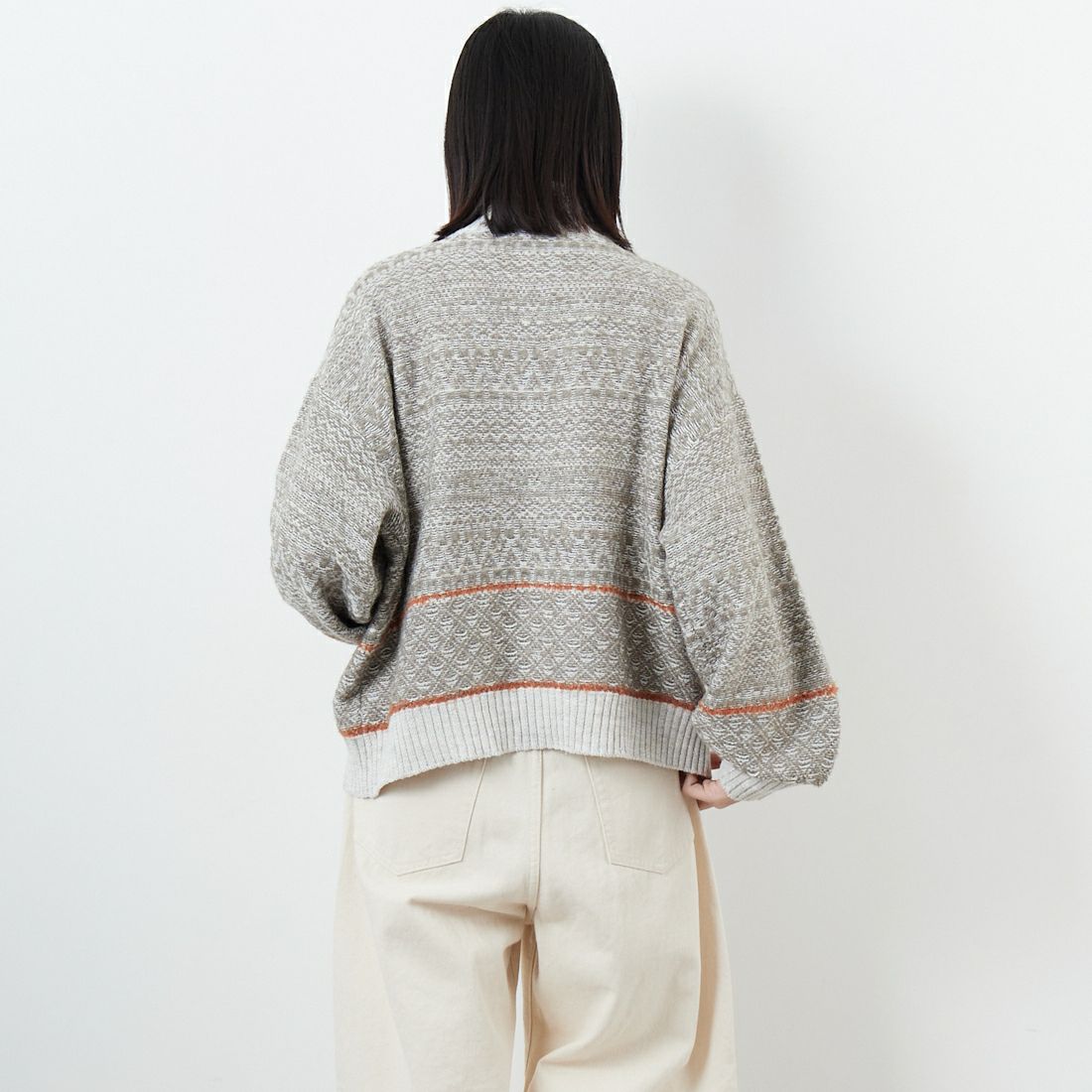 tumugu: [ツムグ] ミックスヤーンバックジャガード プルオーバー [TK25308] 84 GRAY &&モデル身長：162cm 着用サイズ：F&&