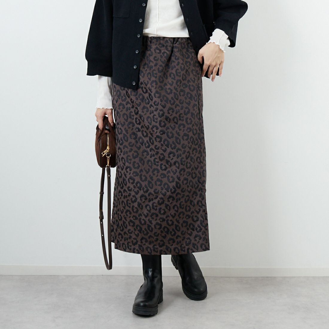 KHA:KI [カーキ] レオパードストレートスカート [MIL25FSK3099] BROWN &&モデル身長：162cm 着用サイズ：1&&