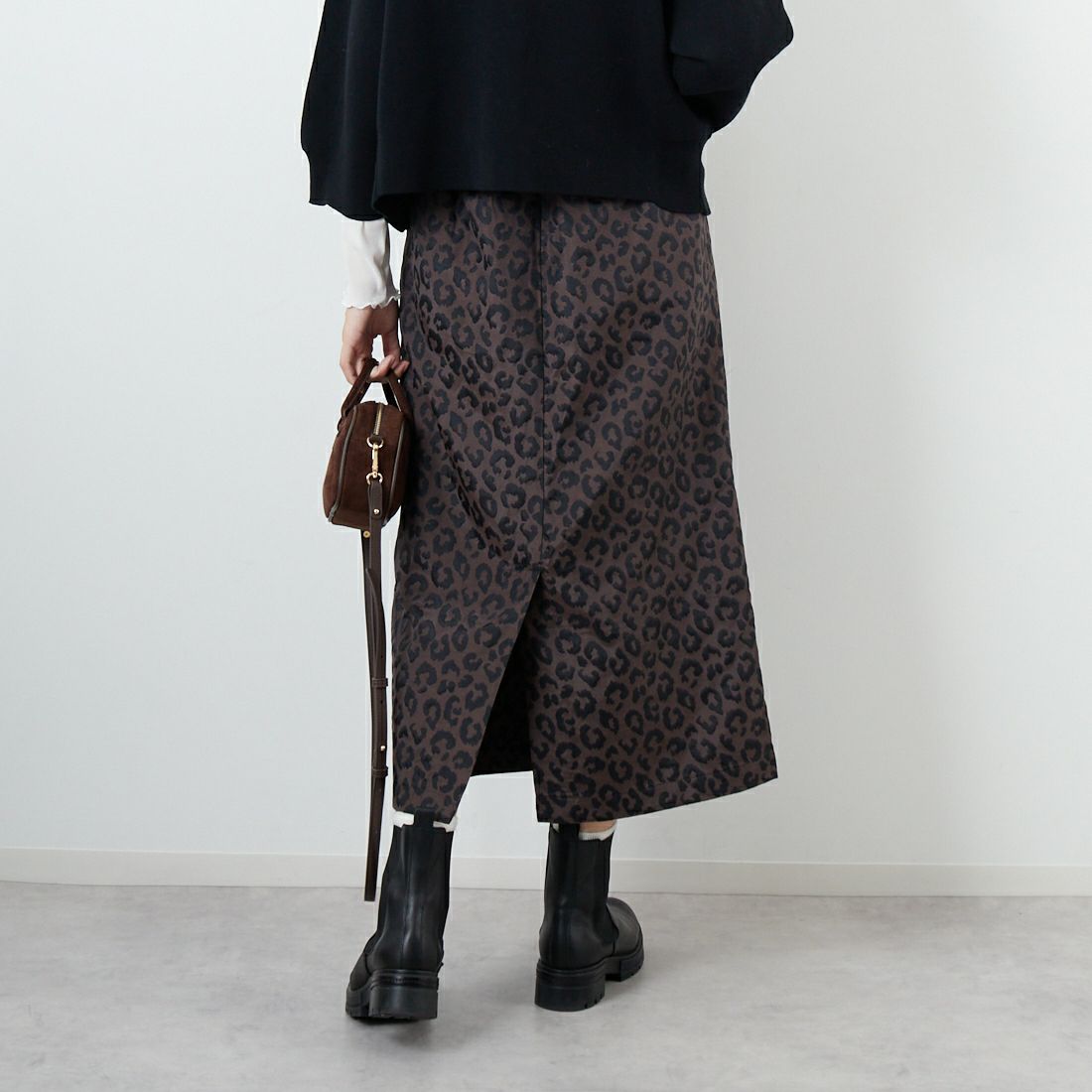 KHA:KI [カーキ] レオパードストレートスカート [MIL25FSK3099] BROWN &&モデル身長：162cm 着用サイズ：1&&