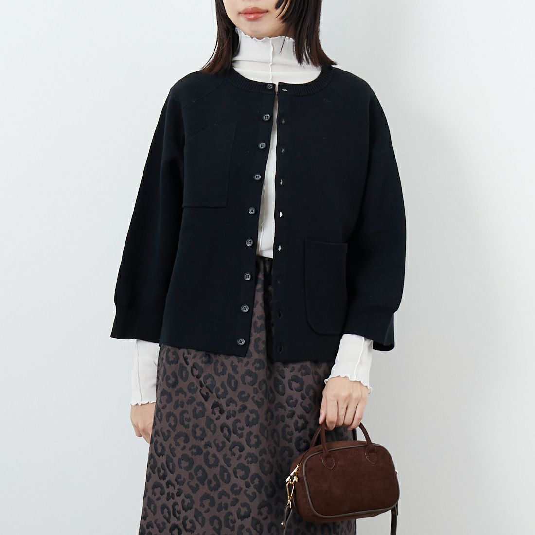 ESTROISLOSE [エストゥロワルーズ] コットンミラノリブカーディガン [EK23105] 99 BLACK &&モデル身長：162cm 着用サイズ：F&&