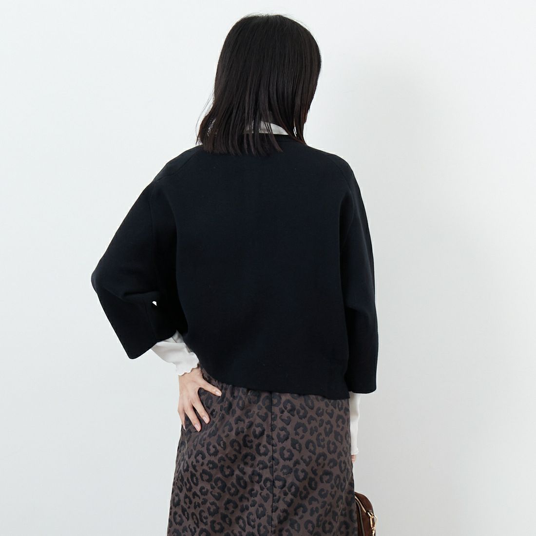 ESTROISLOSE [エストゥロワルーズ] コットンミラノリブカーディガン [EK23105] 99 BLACK &&モデル身長：162cm 着用サイズ：F&&